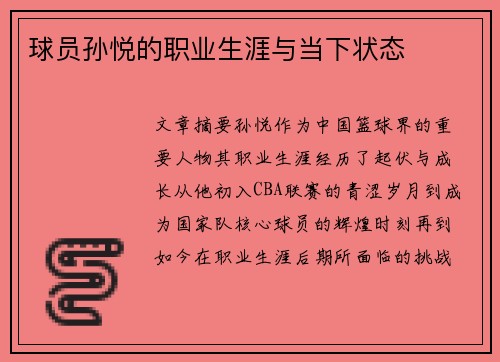 球员孙悦的职业生涯与当下状态